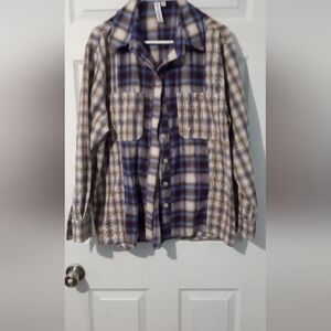 Grace+Karma Button Down Shirt Blue and Brown Plaid Flannel Shirt